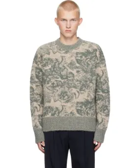 AMI PARIS Beige & Green Alpaca Mohair Jacquard Crewneck