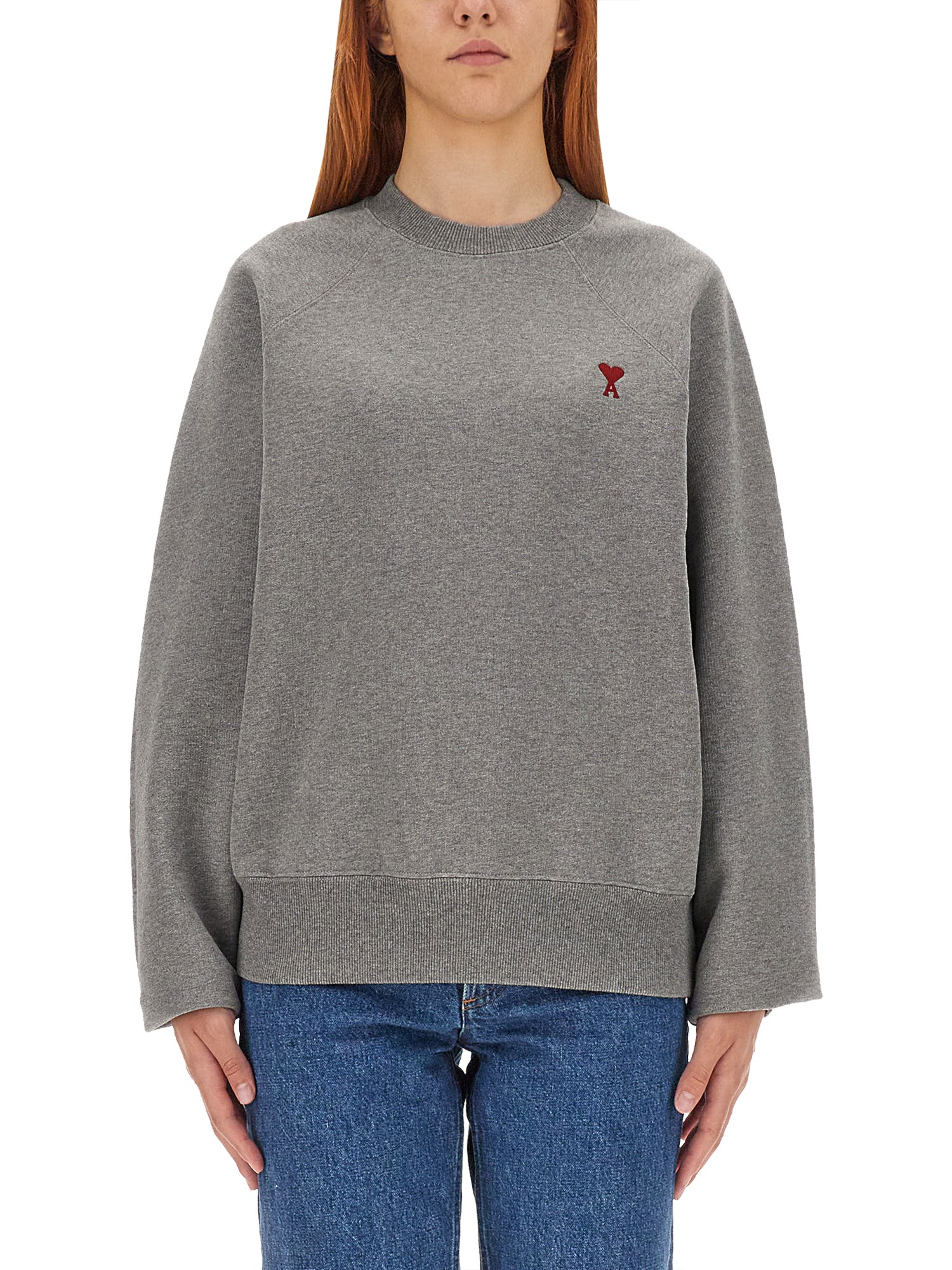 AMI PARIS    COTTON SWEATSHIRT WITH LOGO EMBROIDERY