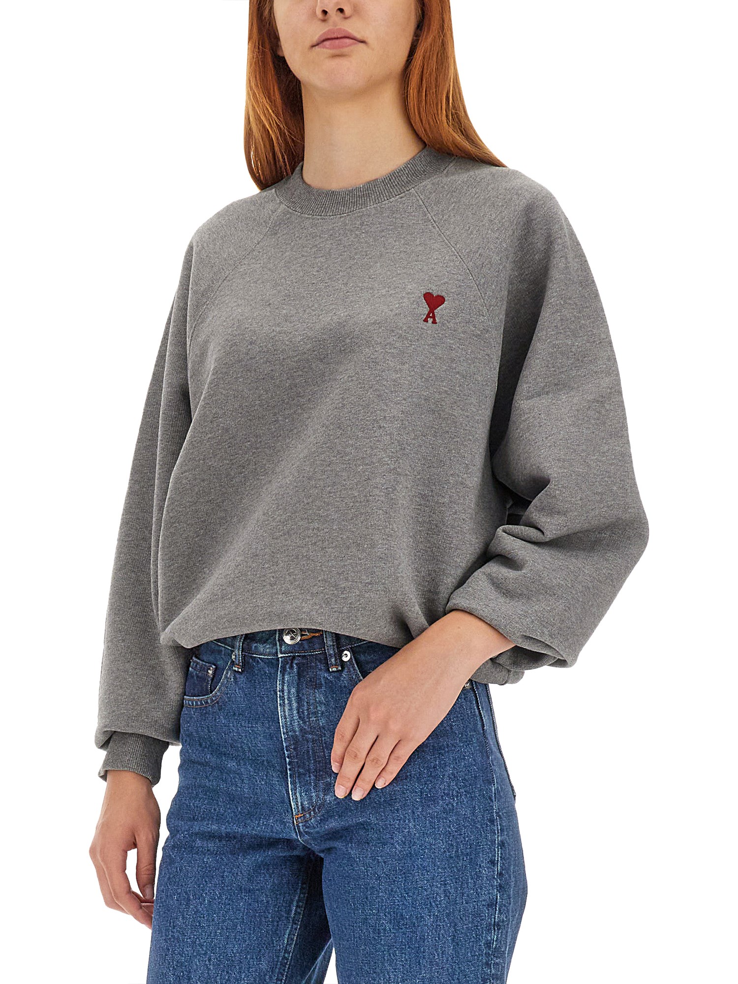 AMI PARIS    COTTON SWEATSHIRT WITH LOGO EMBROIDERY