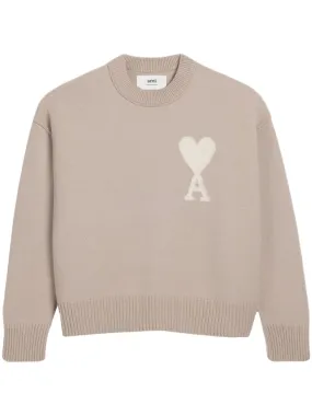 AMI Paris - Pull beige en laine à logo