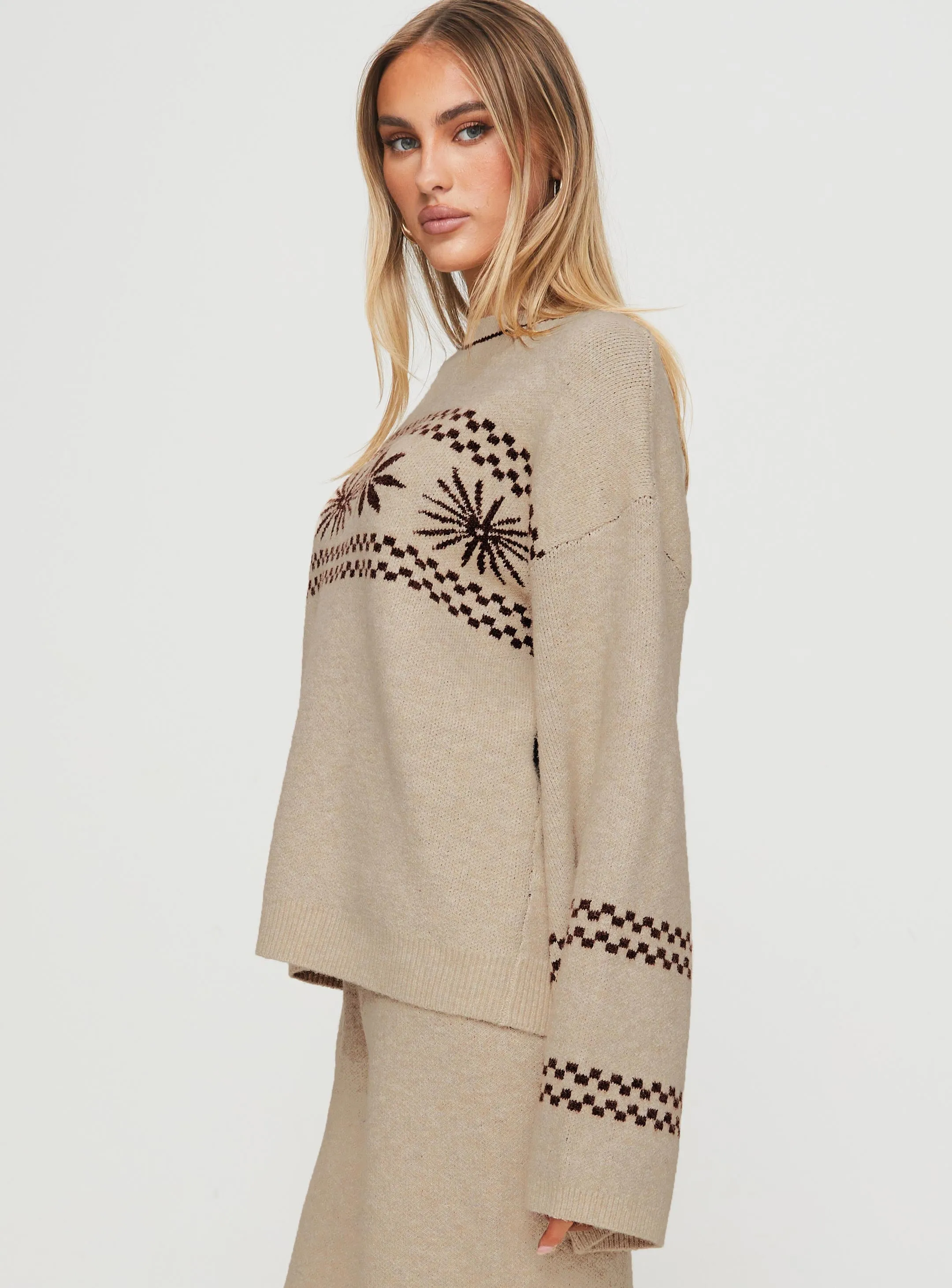 Anok Graphic Sweater Cream / Brown