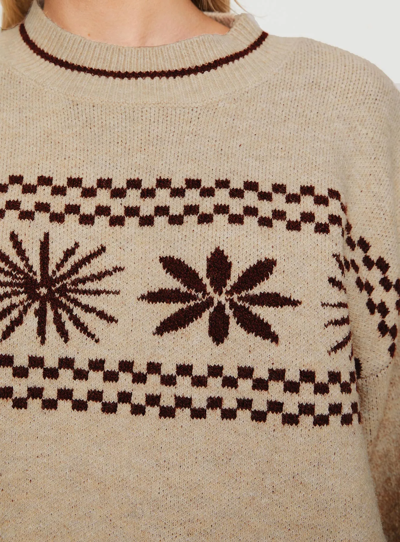 Anok Graphic Sweater Cream / Brown