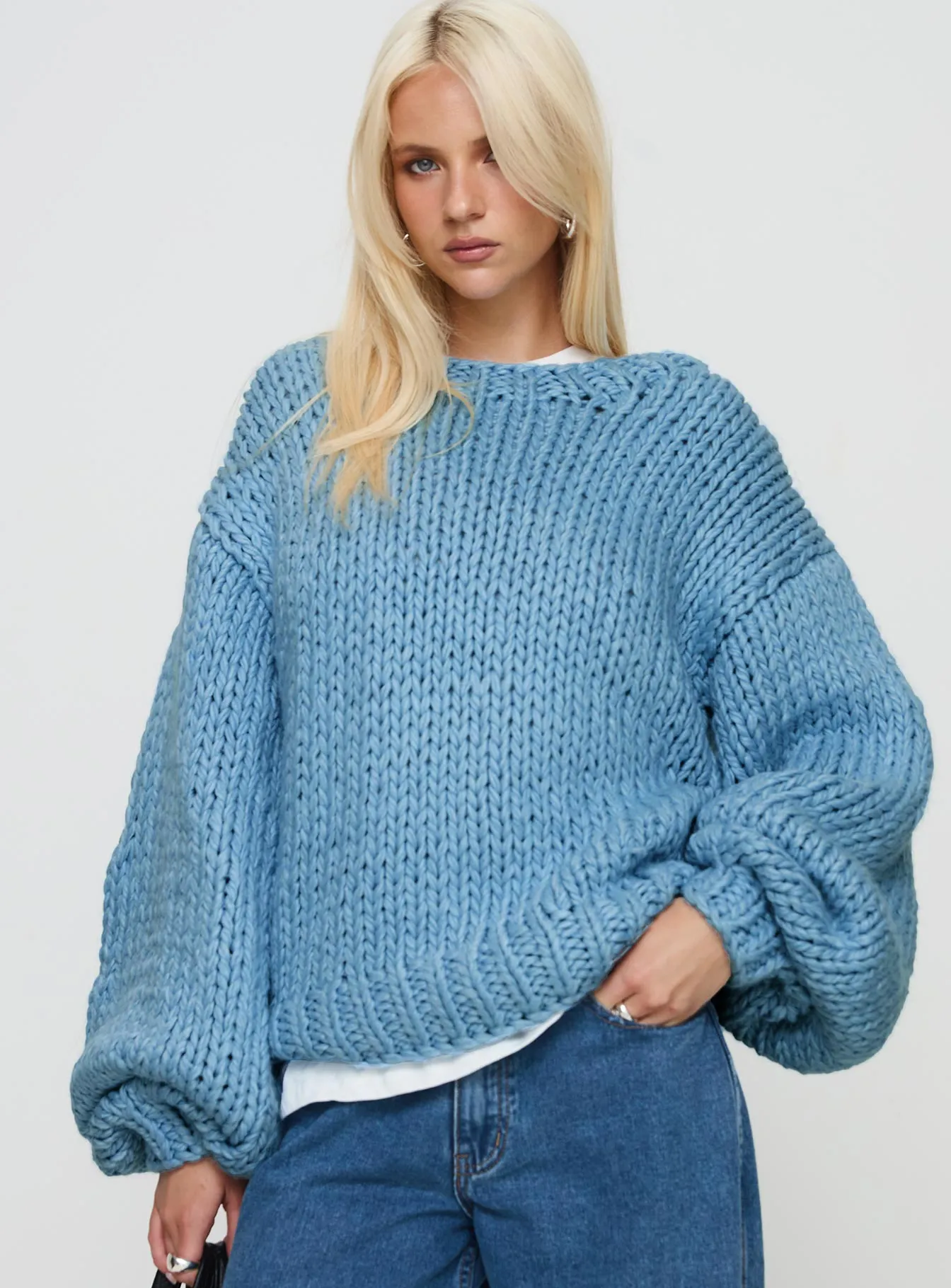 Arrowtown Hand Knit Sweater Blue