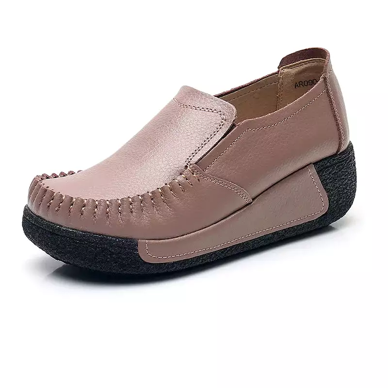 Ashore Shop Women Flats Female Mother Genuin Leather Shoes Platform Slip On Moccasins Loafers