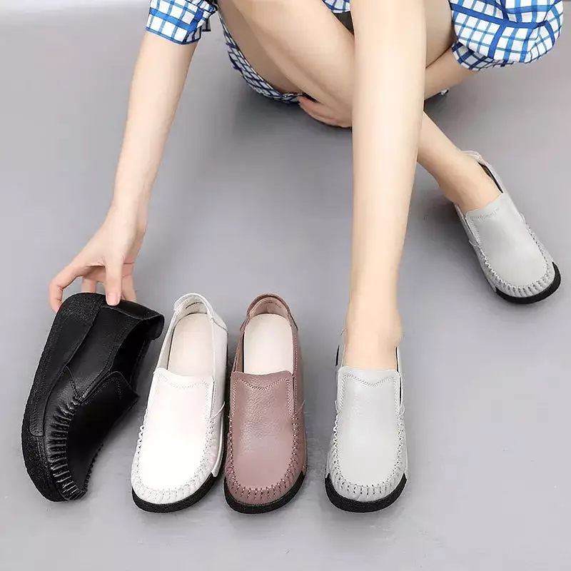 Ashore Shop Women Flats Female Mother Genuin Leather Shoes Platform Slip On Moccasins Loafers