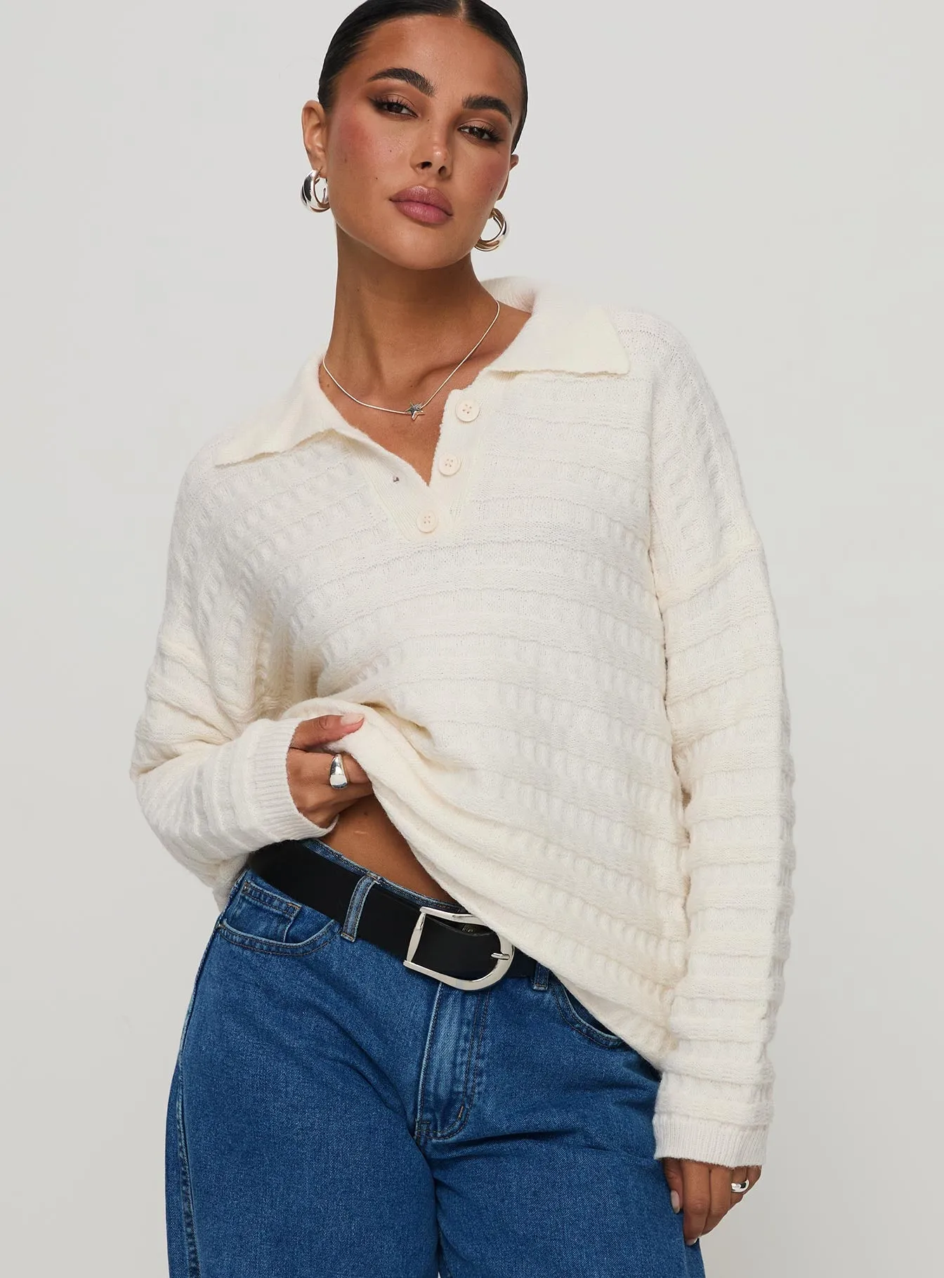 Autumnal Collared Sweater Cream