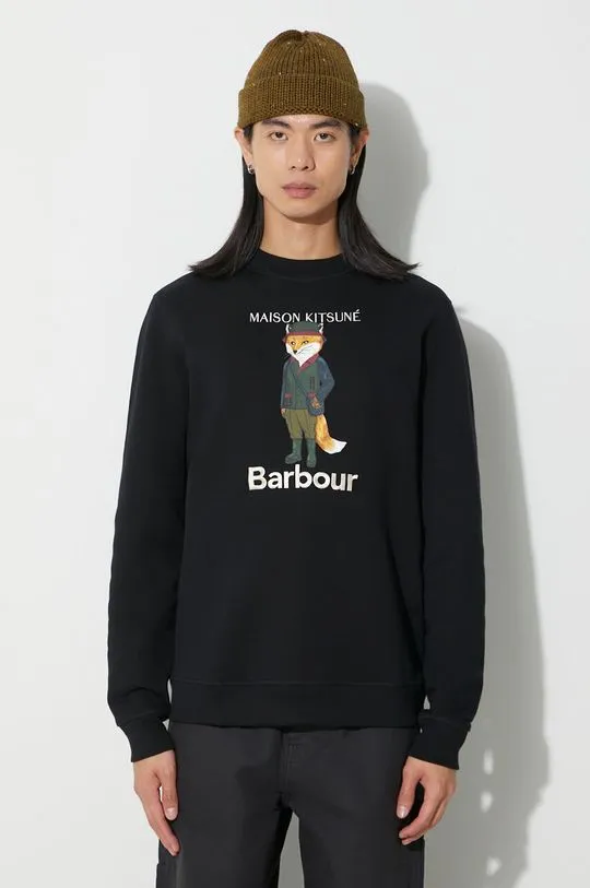 Barbour cotton sweatshirt Barbour x Maison Kitsune Fox Head Hoodie men's brown color MOL0569