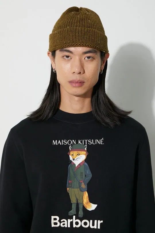 Barbour cotton sweatshirt Barbour x Maison Kitsune Fox Head Hoodie men's brown color MOL0569