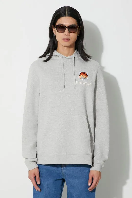 Barbour cotton sweatshirt Barbour x Maison Kitsune Fox Head Hoodie men's gray color MOL0569