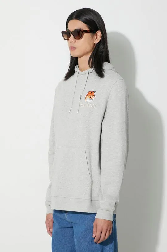 Barbour cotton sweatshirt Barbour x Maison Kitsune Fox Head Hoodie men's gray color MOL0569