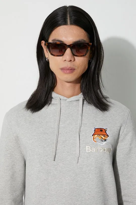 Barbour cotton sweatshirt Barbour x Maison Kitsune Fox Head Hoodie men's gray color MOL0569