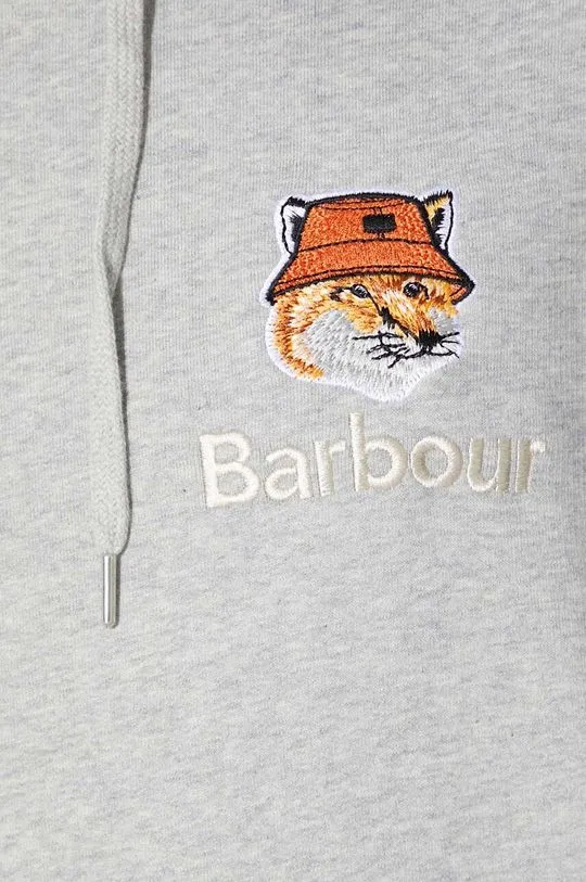 Barbour cotton sweatshirt Barbour x Maison Kitsune Fox Head Hoodie men's gray color MOL0569