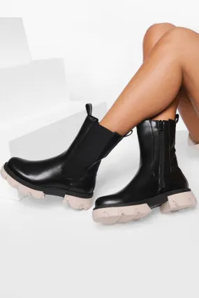 Calf Height Contrast Sole Chelsea Boots