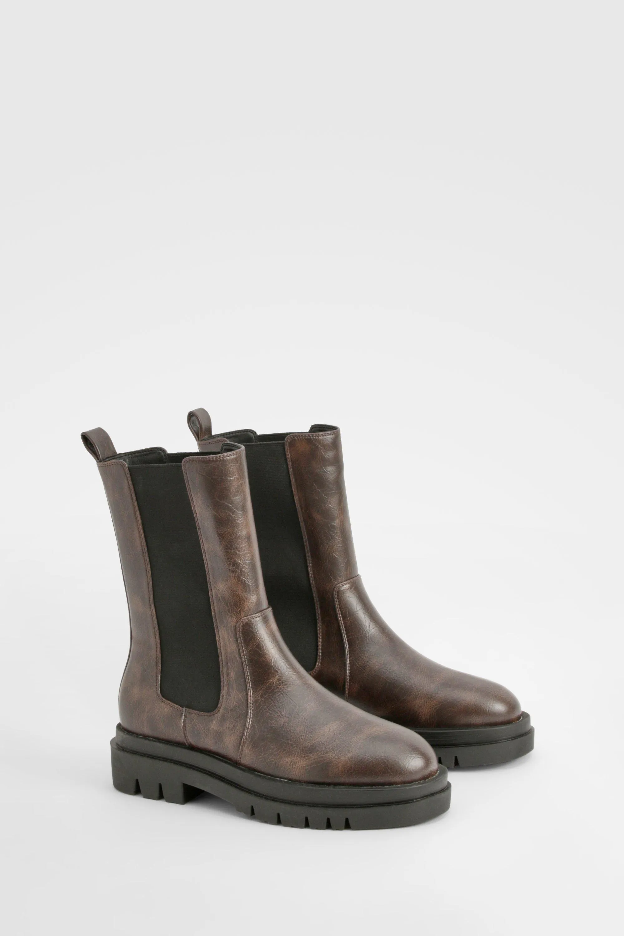 Calf High Chunky Sole Chelsea Boots