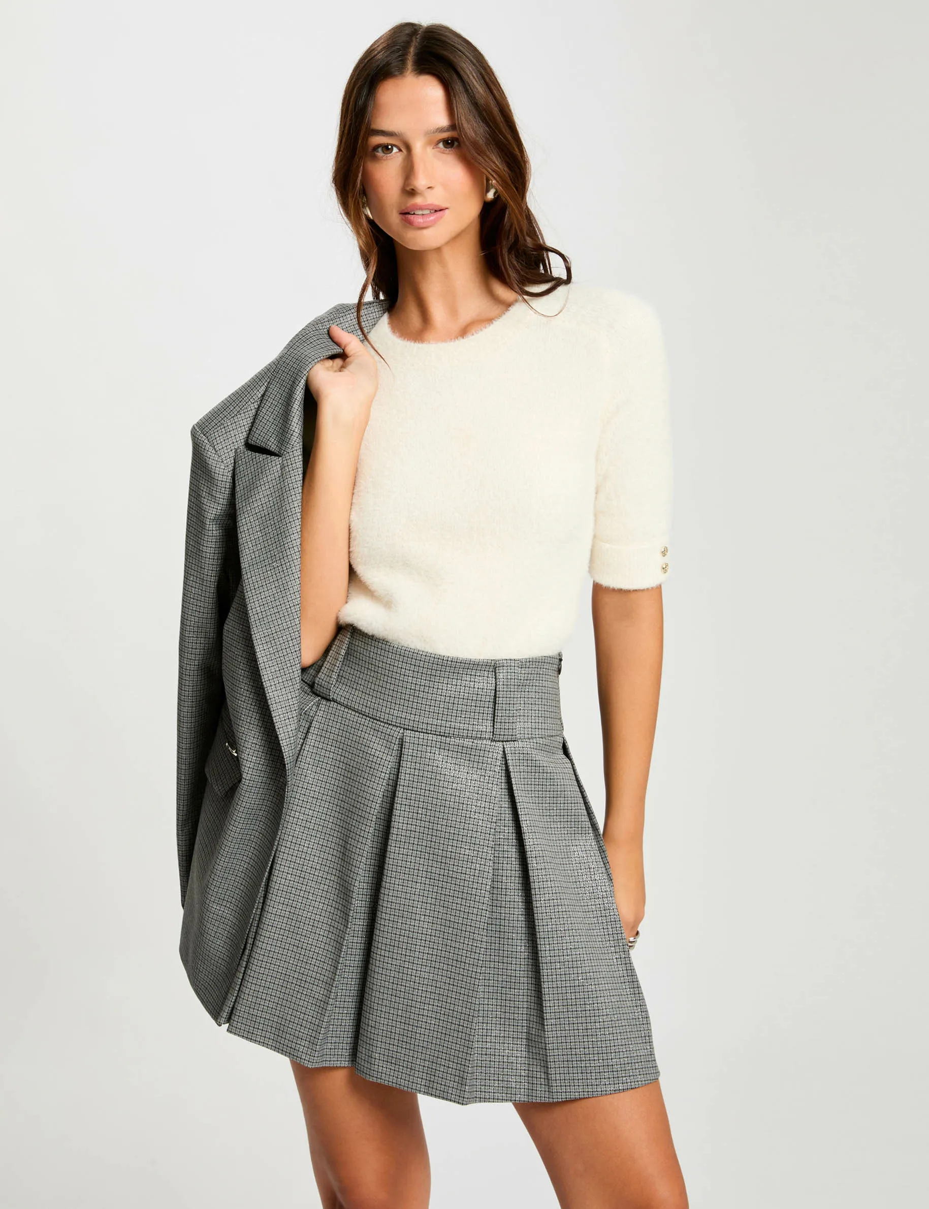 Checked mini skirt mid-grey women