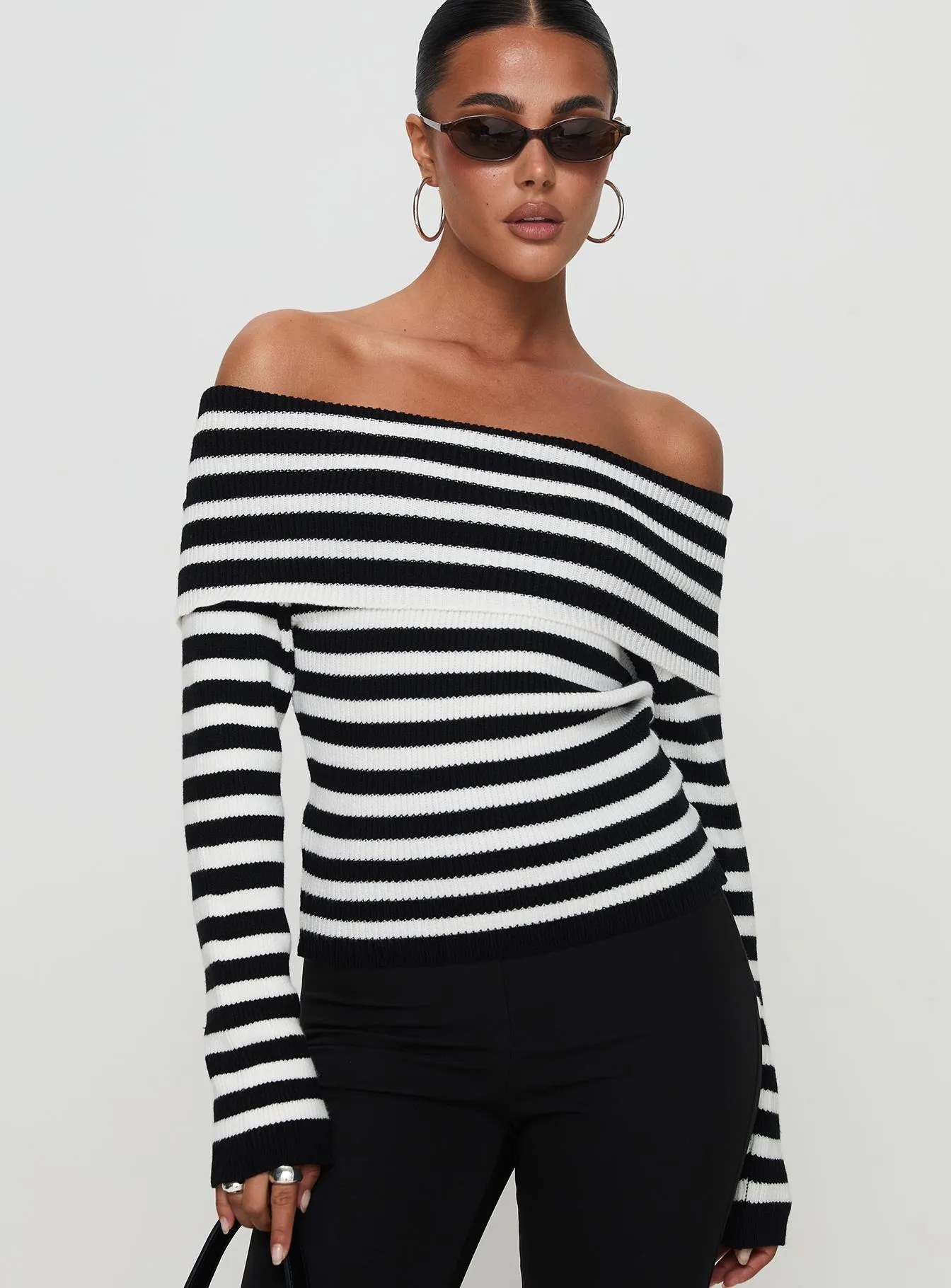 Danyel Off The Shoulder Sweater Black / White Stripe