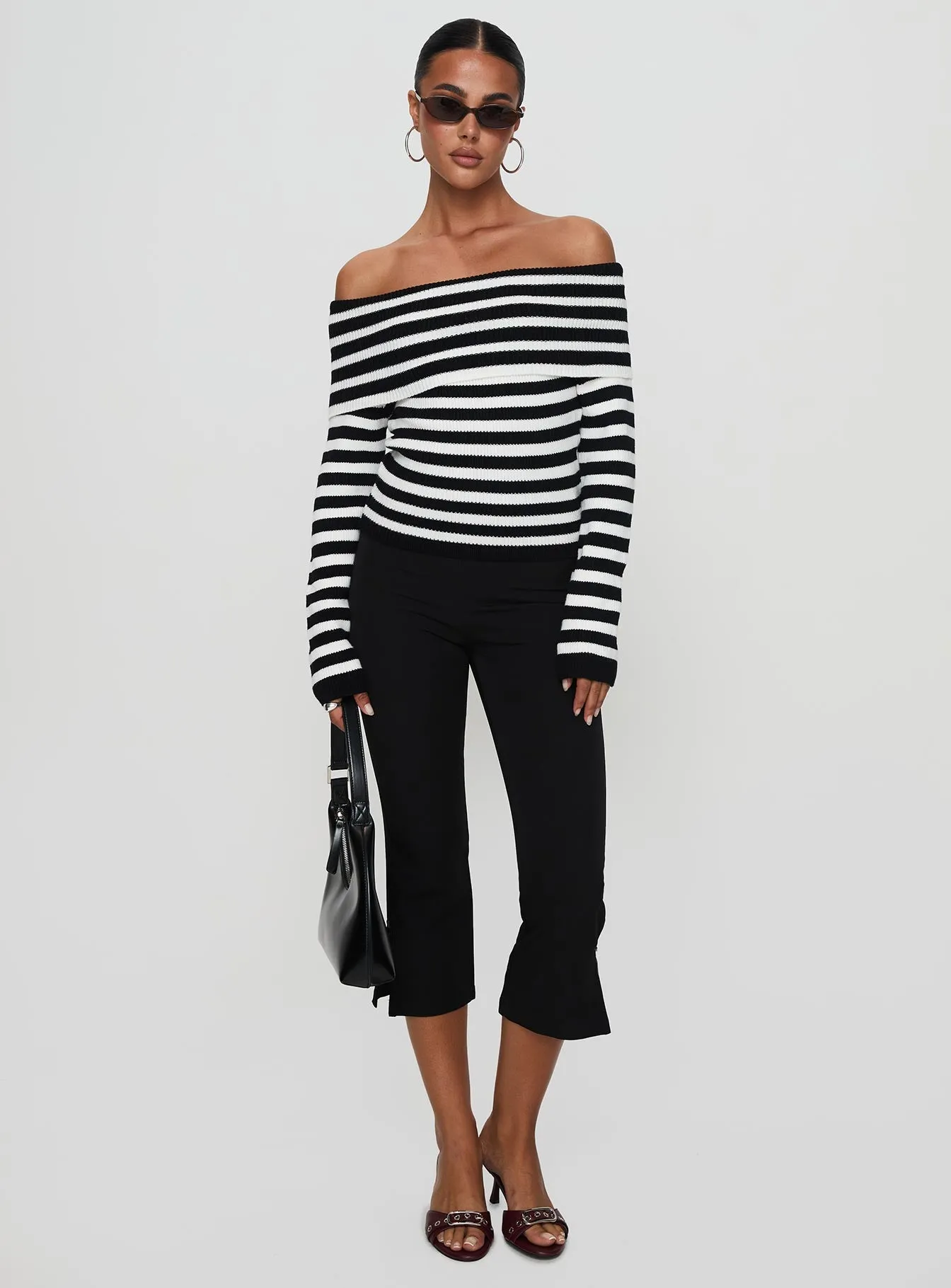 Danyel Off The Shoulder Sweater Black / White Stripe