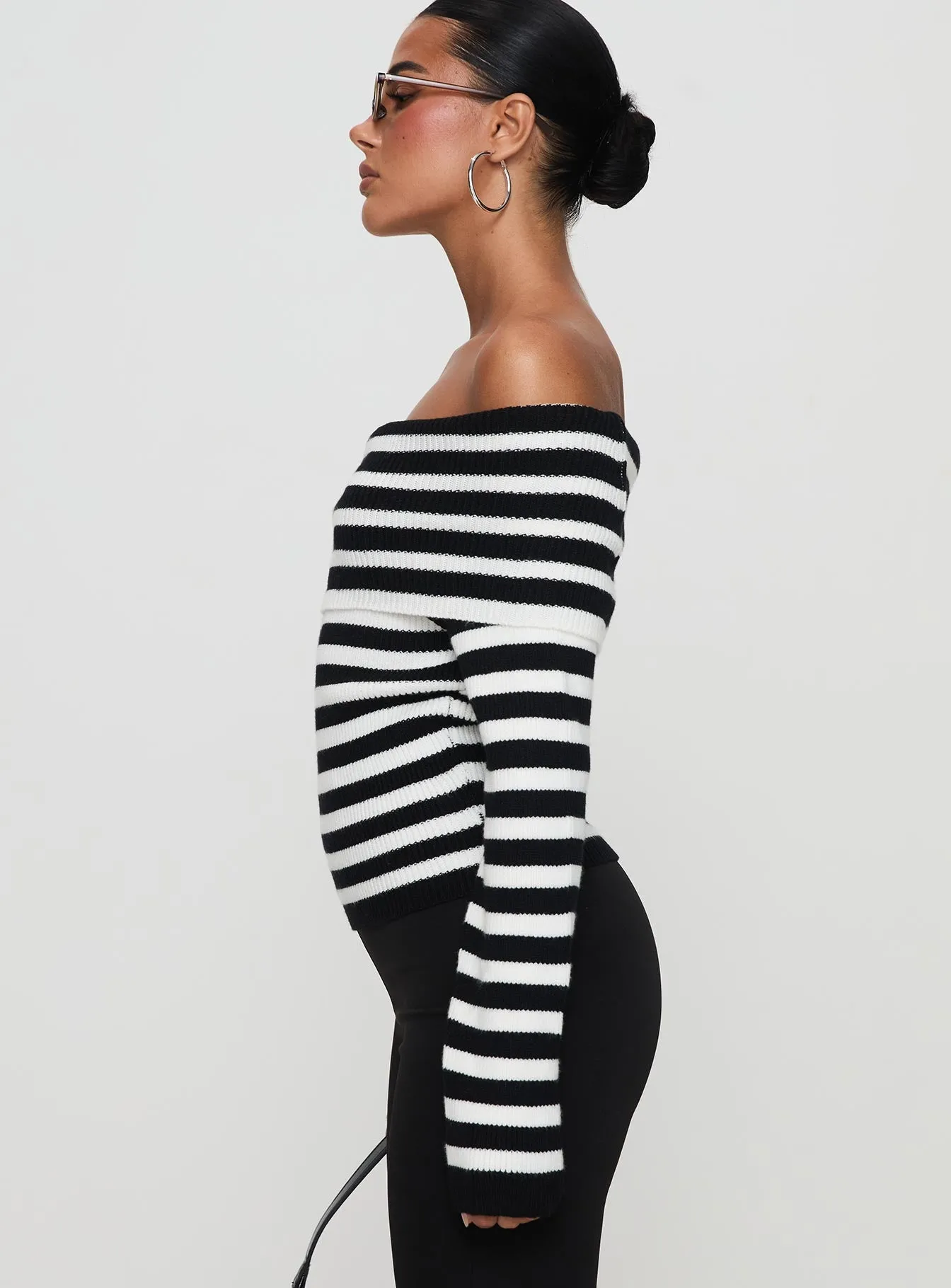 Danyel Off The Shoulder Sweater Black / White Stripe