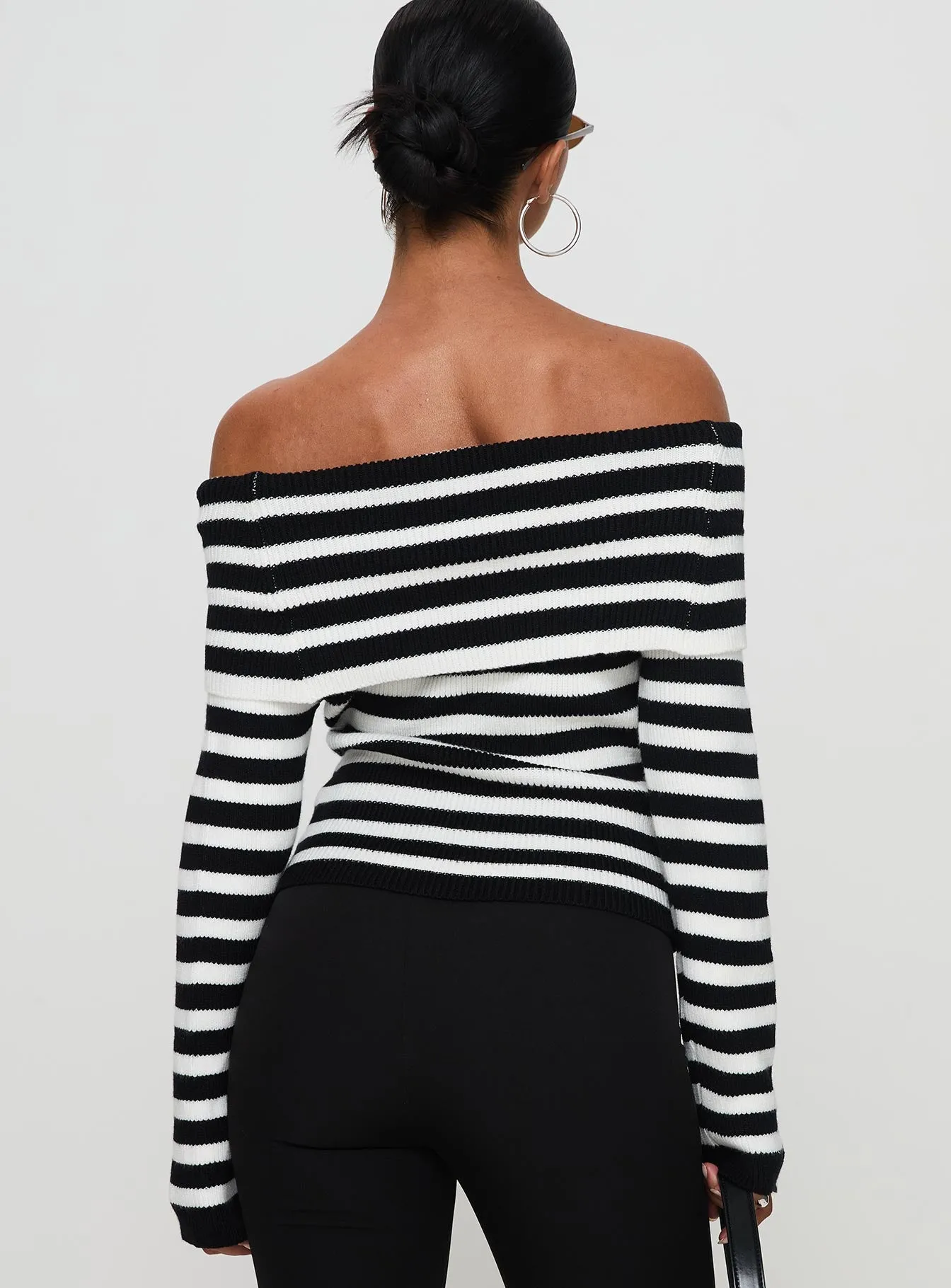 Danyel Off The Shoulder Sweater Black / White Stripe