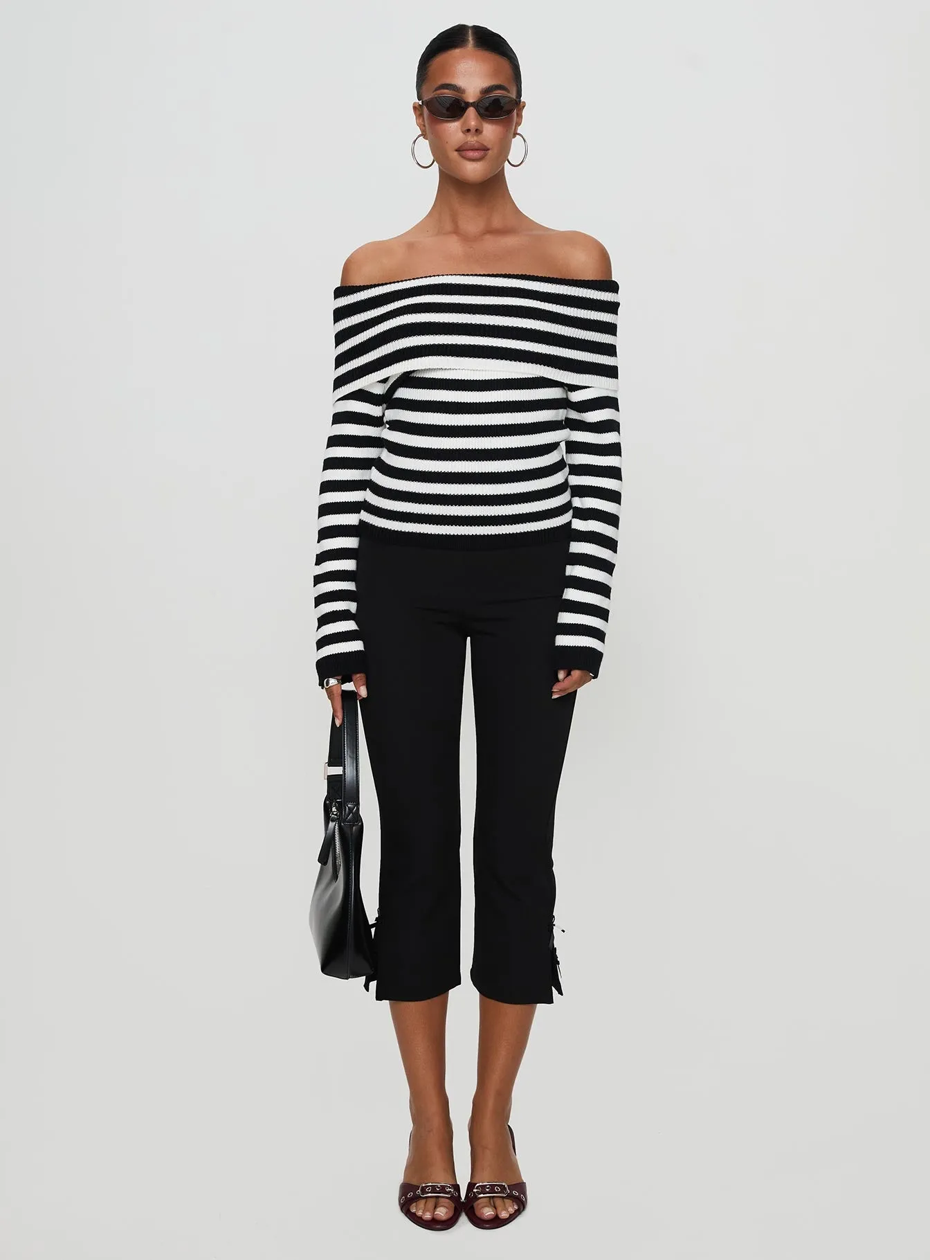 Danyel Off The Shoulder Sweater Black / White Stripe