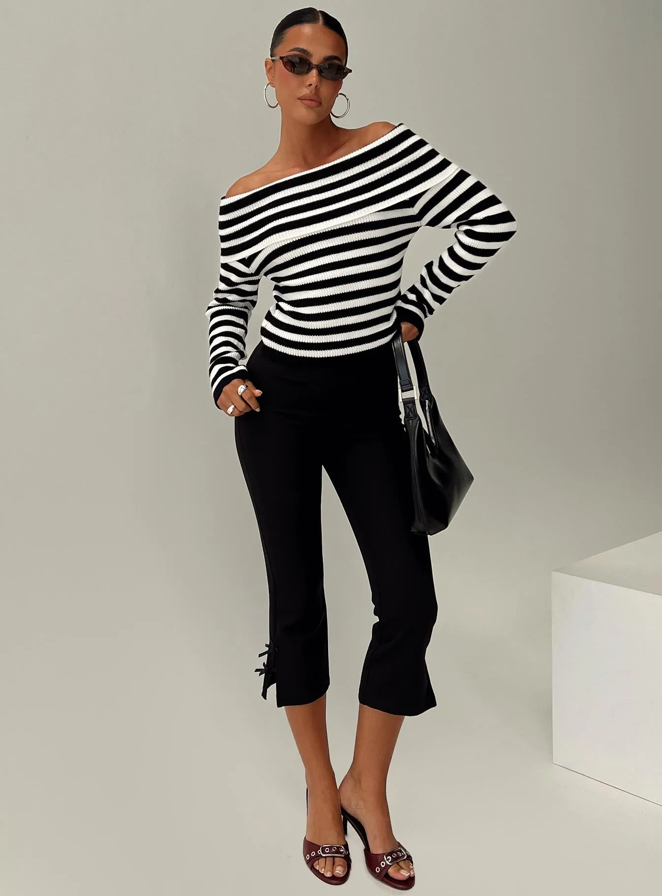 Danyel Off The Shoulder Sweater Black / White Stripe