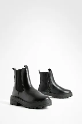 Double Tab Detail Chunky Chelsea Boots