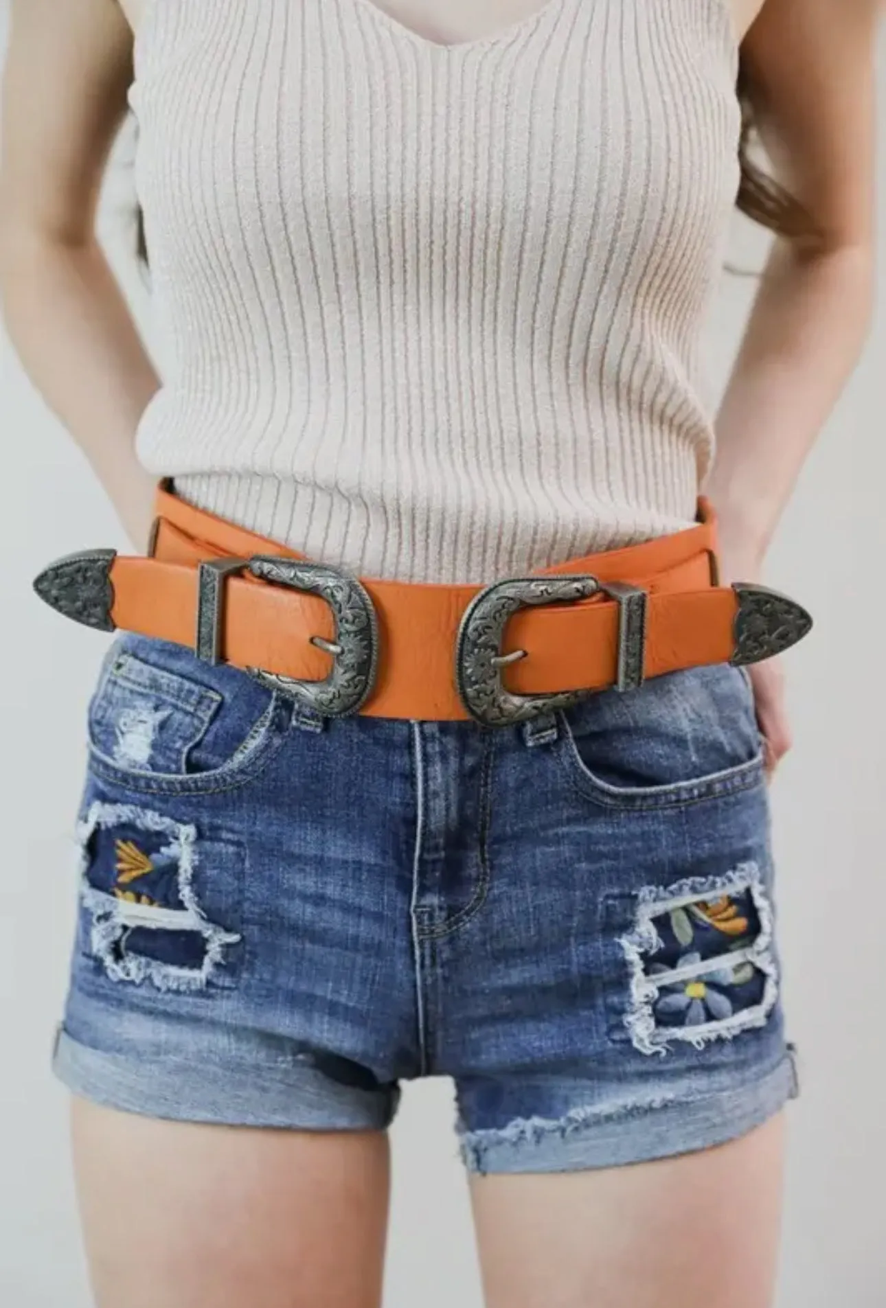 Double Western Faux Leather Waist Belt