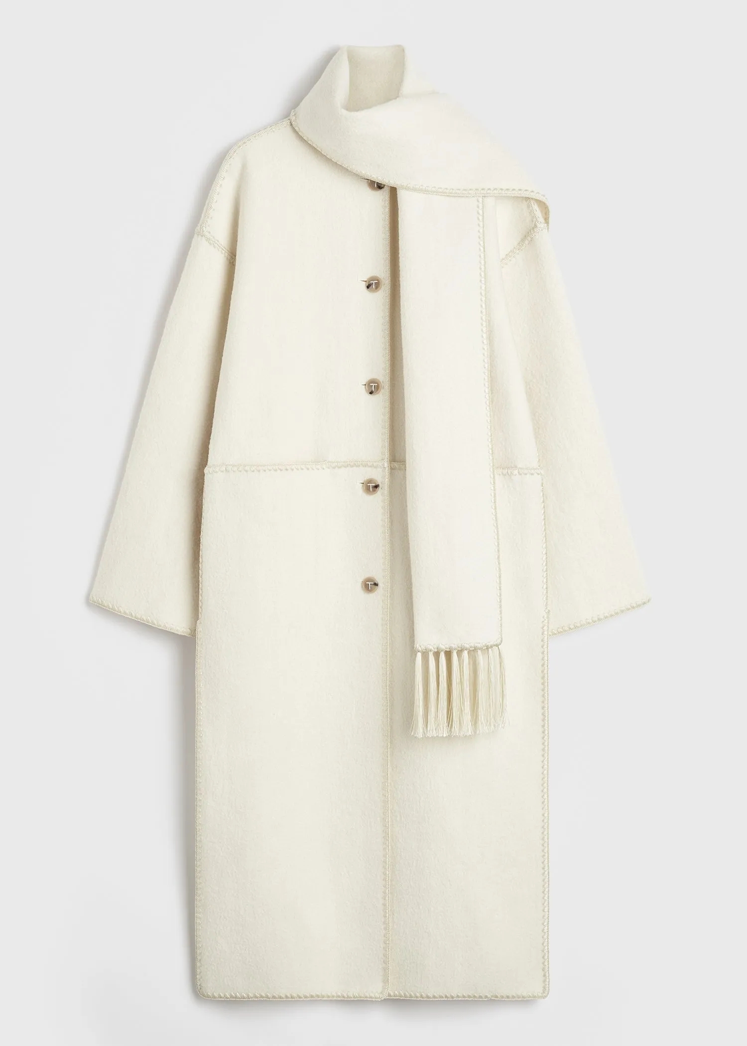 Embroidered scarf coat off white