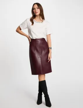 Faux leather fitted skirt plum women