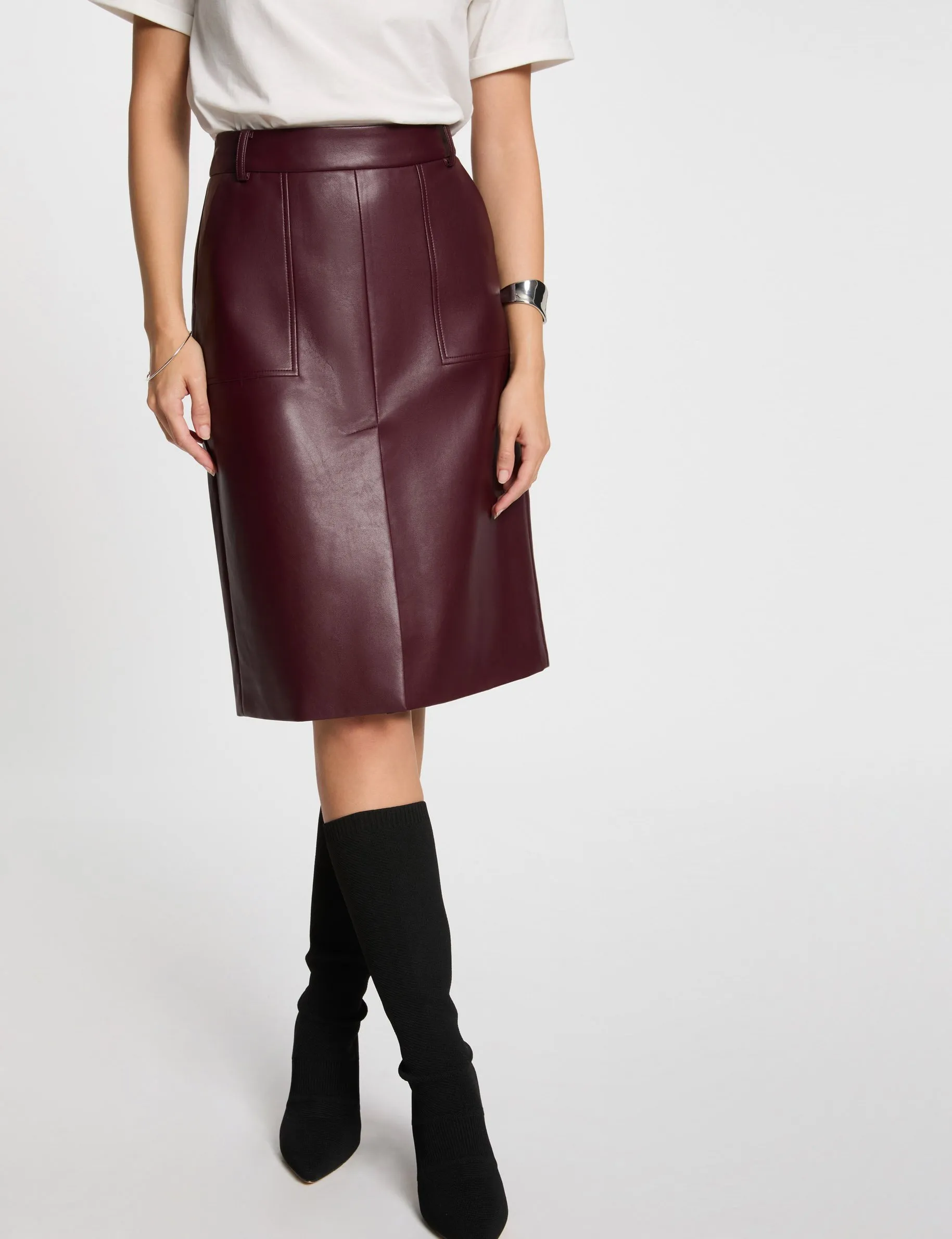 Faux leather fitted skirt plum women