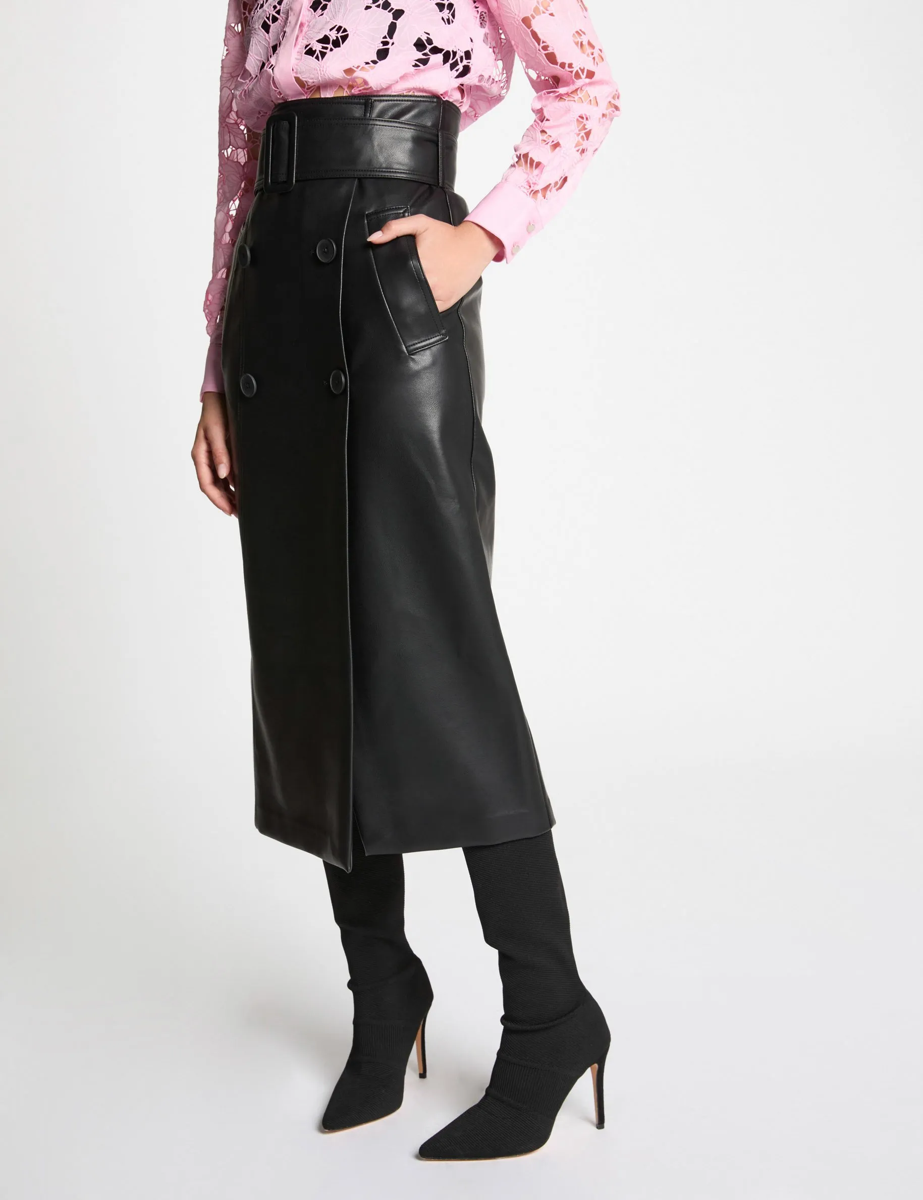 Faux leather maxi skirt black women