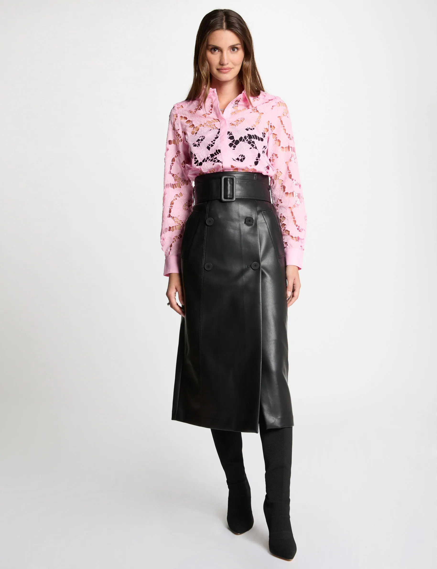 Faux leather maxi skirt black women