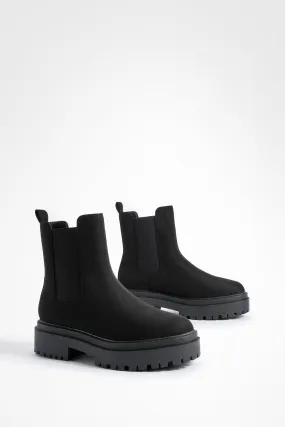 Faux Suede Stepped Sole Chunky Chelsea Boots