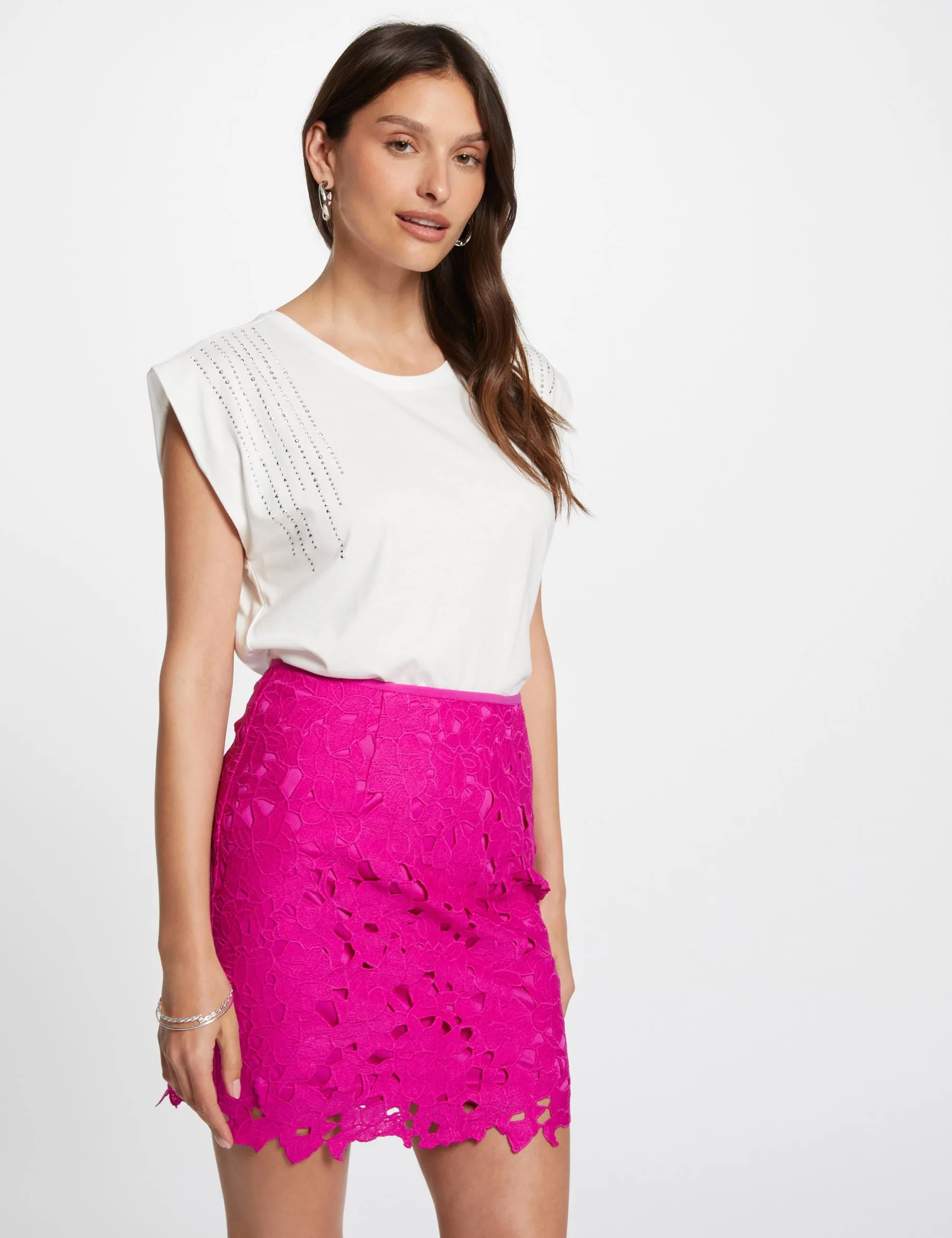 Fitted mini lace skirt dark pink women