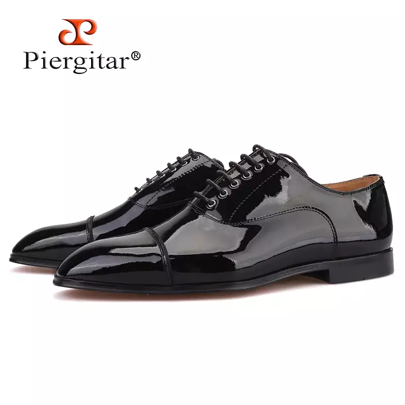 Handmade Black Parent Leather Men Dress Shoes