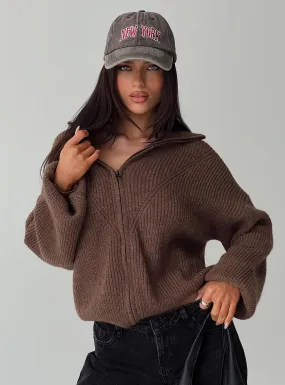 Hertford Zip Through Knit Sweater Brown