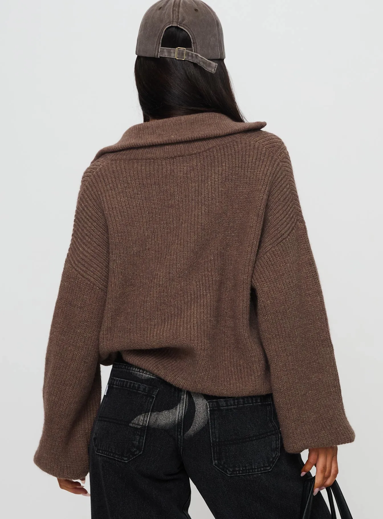 Hertford Zip Through Knit Sweater Brown