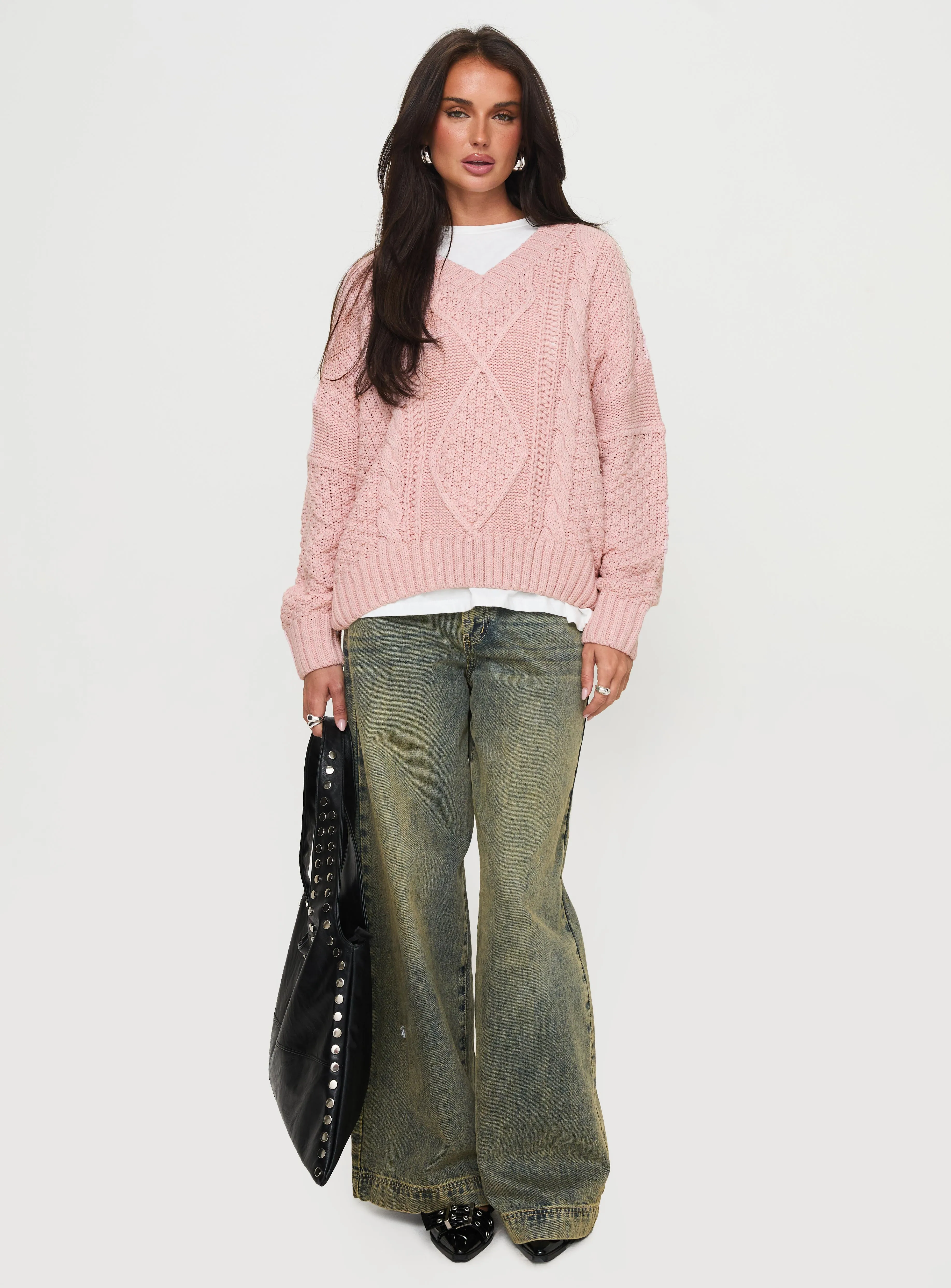 Hour Of Love V Neck Sweater Pink