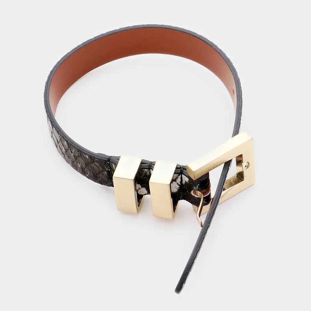 iLLASPARKZ Faux Leather Animal Pattern Belt Buckle Wrap Bracelet