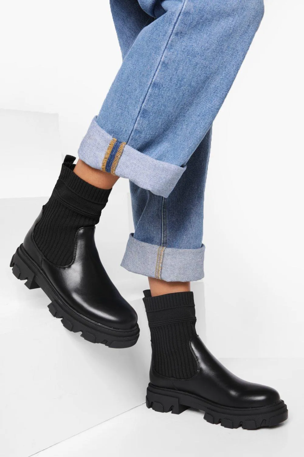 Knitted Gusset Chelsea Boots