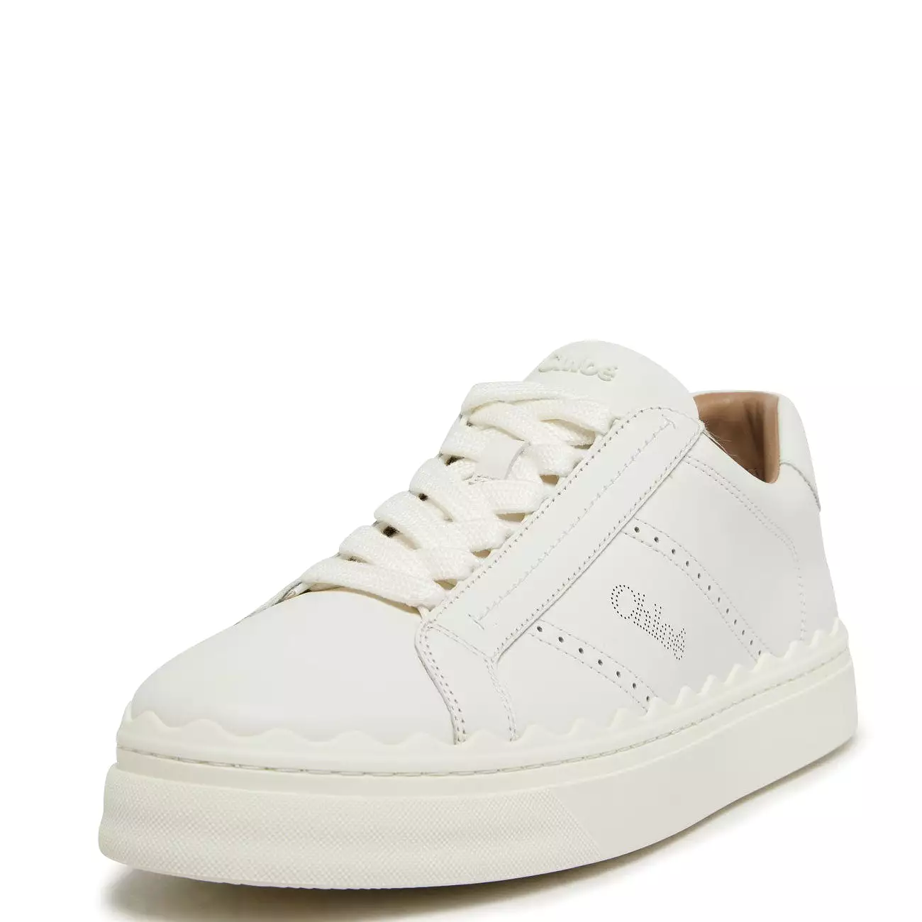 Lauren Leather Sneakers, Perforated Logo, White