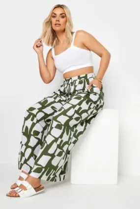 LIMITED COLLECTION Curve Green Abstract Print Drawstring Wide Leg Trousers