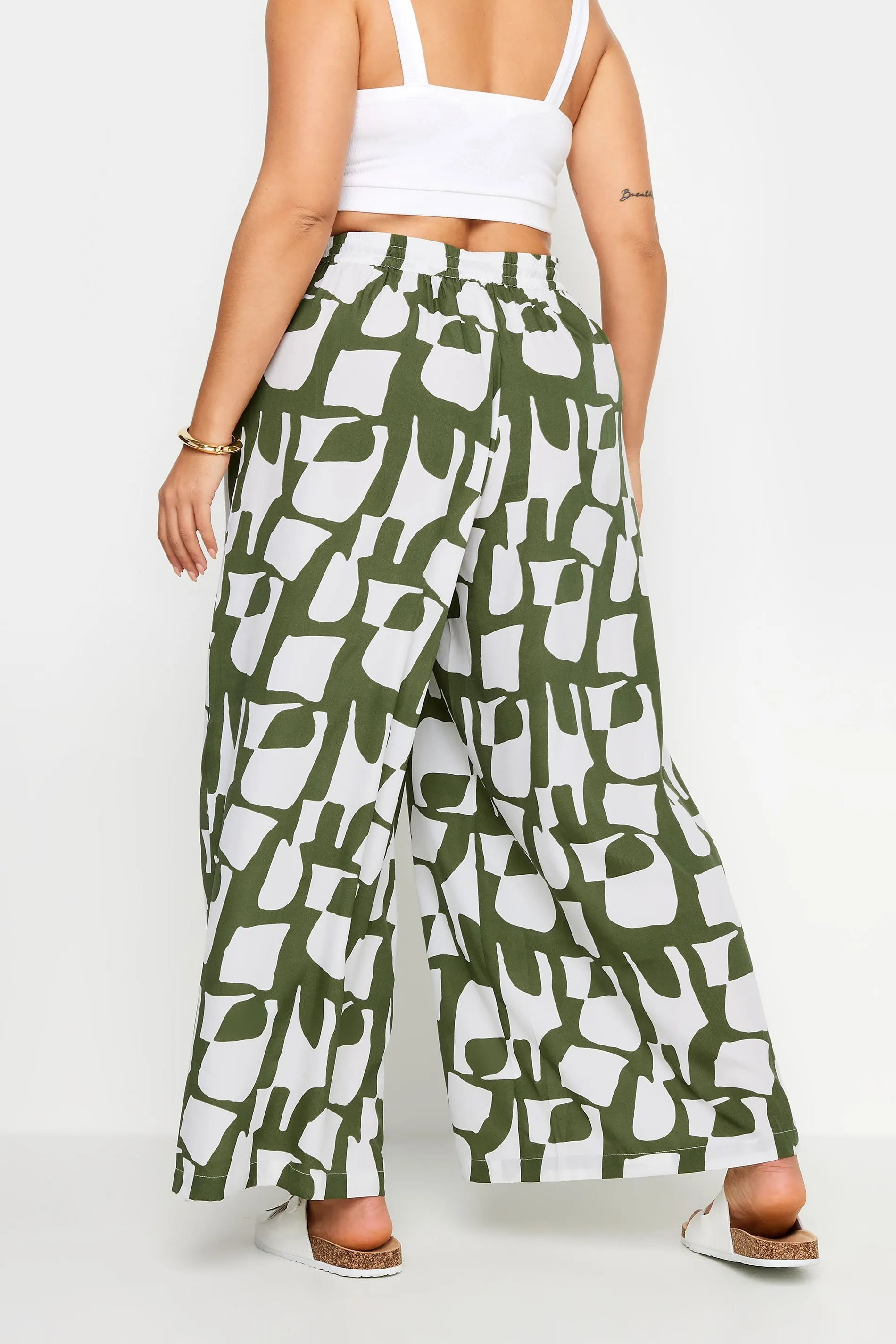 LIMITED COLLECTION Curve Green Abstract Print Drawstring Wide Leg Trousers