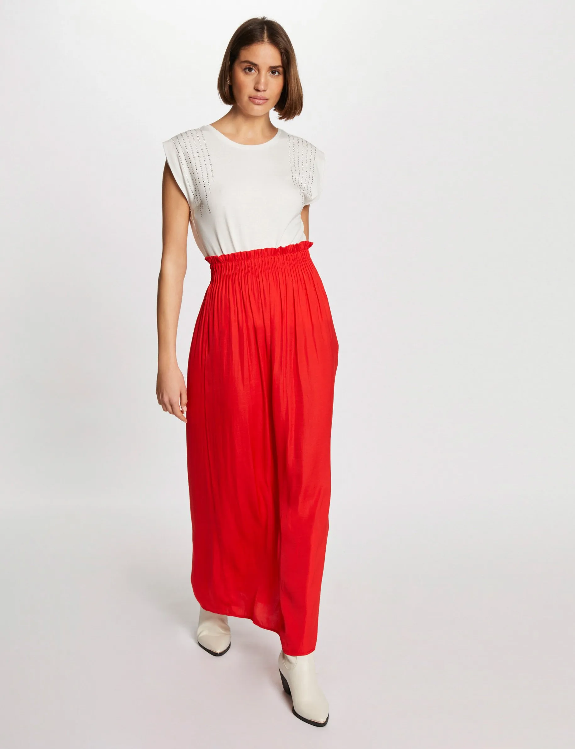 Loose maxi skirt with elasticised waist dark orange women