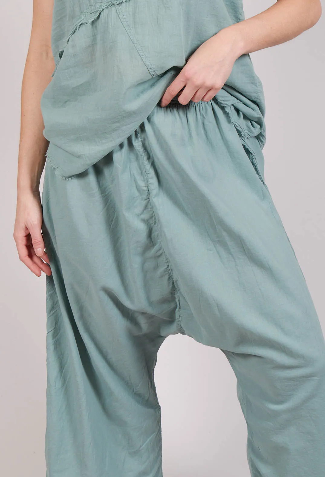 Low Crotch Pull on Trousers in  Pale Turquoise