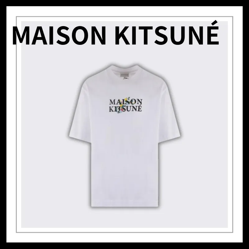 MAISON KITSUNE  |Street Style U-Neck Cotton Short Sleeves Logo Designers