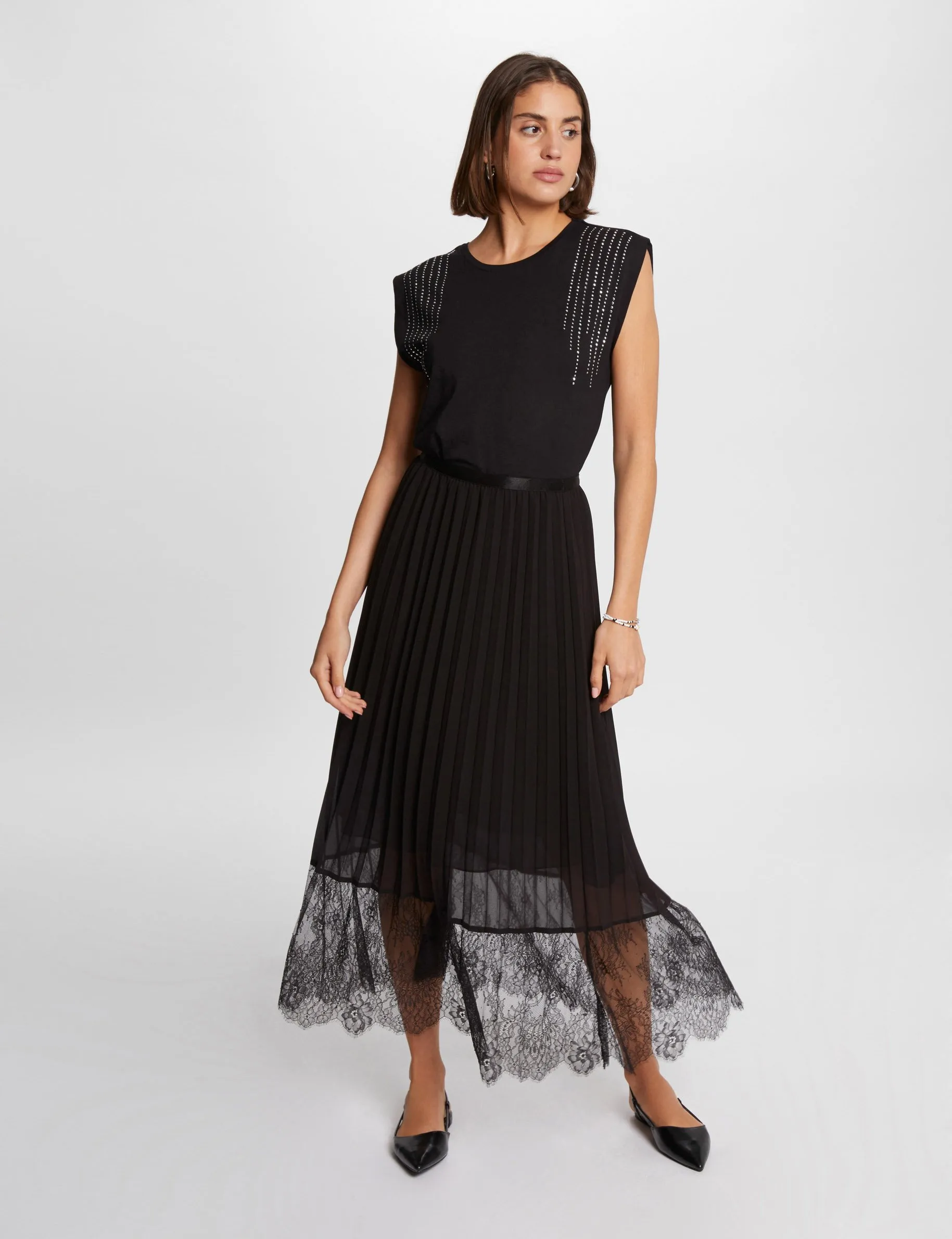 Maxi pleated A-line skirt black women