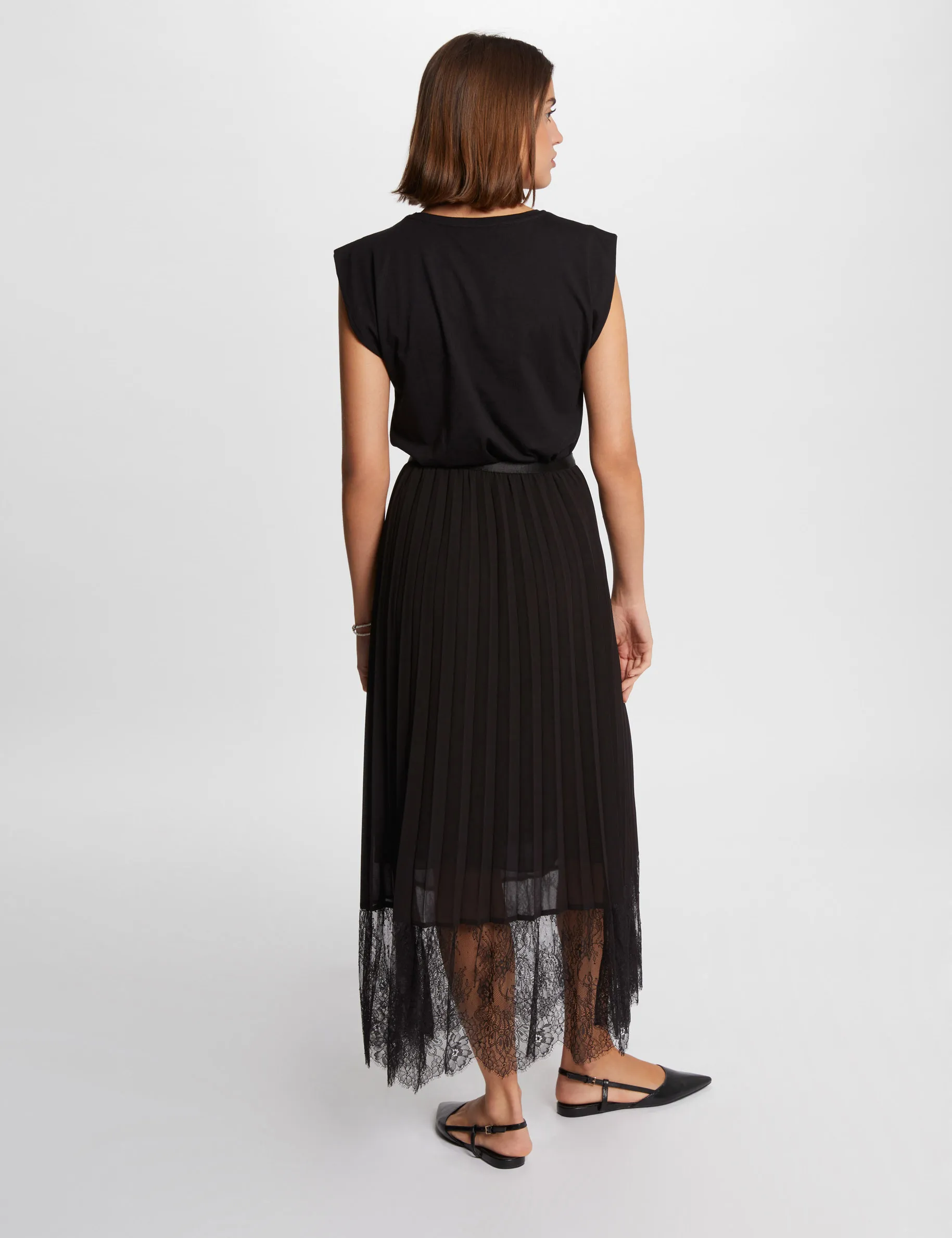 Maxi pleated A-line skirt black women