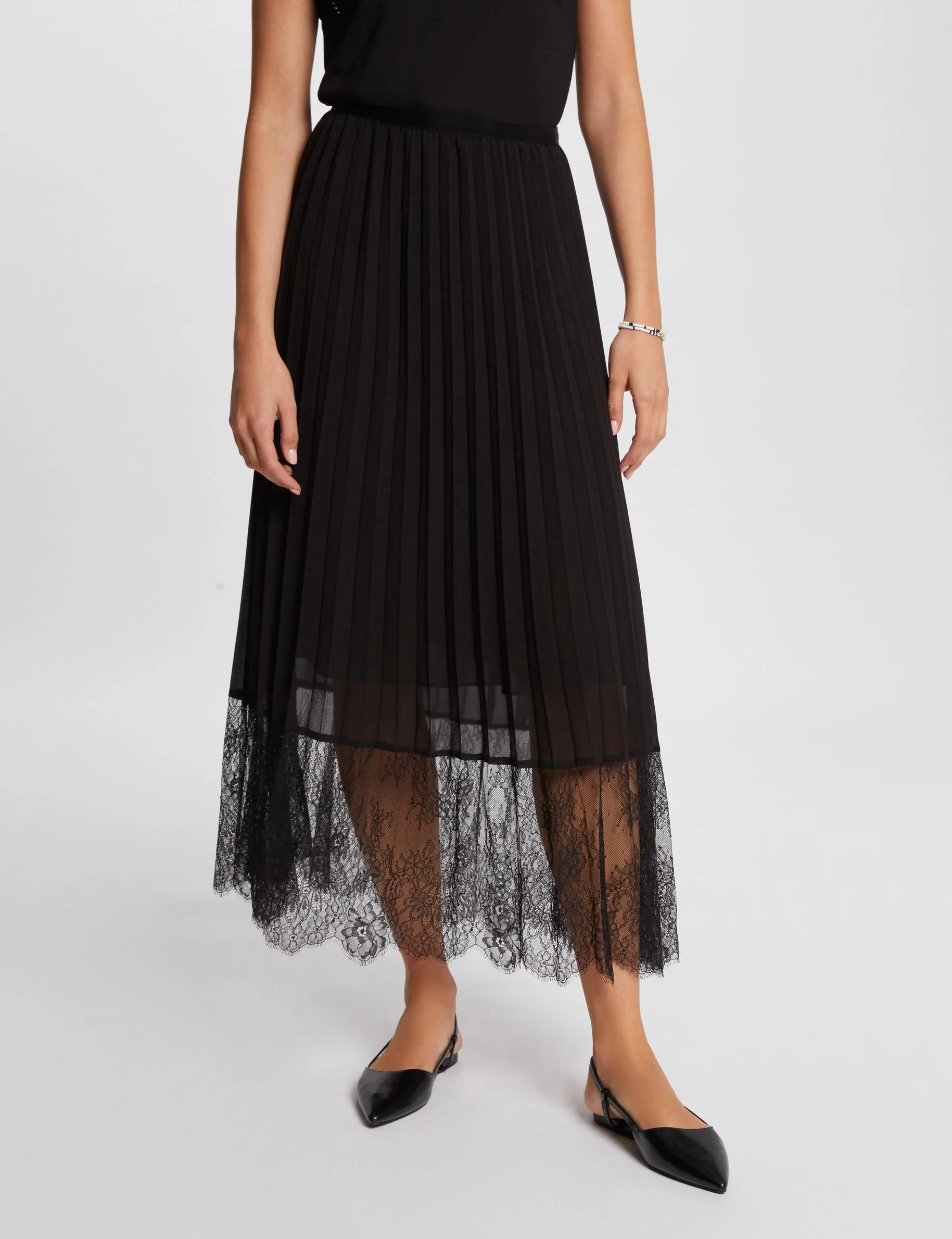 Maxi pleated A-line skirt black women