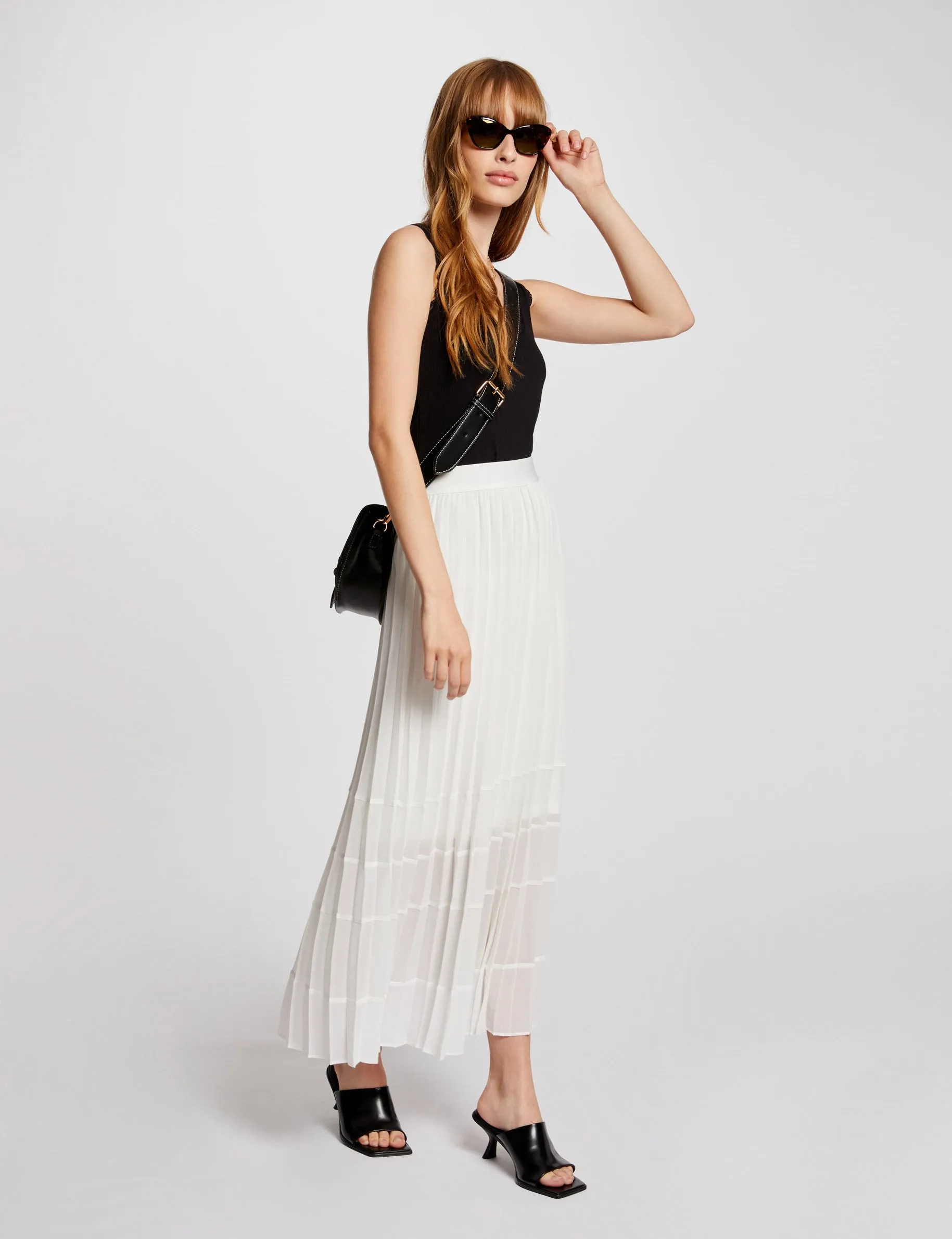 Maxi pleated A-line skirt ecru women